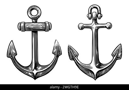 Schiffsanker im Gravurstil. Handgezeichnete Skizze Vintage Vektor Illustration Stock Vektor