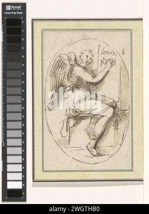 Writing Angel, Anonym, 1770 - 1799 Zeichnen Eines Schreibengels in einem ovalen Rahmen. Entwurf für ein Grabdenkmal. Frankreich Papier. Tintenstift/Pinsel Stockfoto