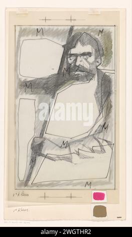 Banddesign für: N.S. Ljeskow, The Unortal, 1965, Karel Thole, in oder vor 1965 zeichnend Mann mit Bart, der einen Stab in der linken Hand hält. Papier. Transparentpapier. Druckempfindliches Band. Aquarell (Farbe). Tinte. Bleistift / Pinselbart. Gehstock, Personal Stockfoto