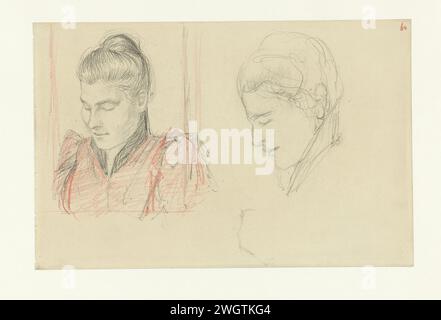 Zwei Porträtstudien einer Frau, Joseph Israëls, 1834 - 1911 Zeichenpapier. Chalk anonyme historische Person, die allein dargestellt wird Stockfoto