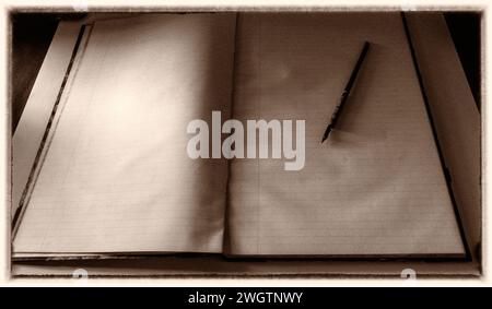 Journal und Federstift im Magoffin adobe Haus, El Paso, Texas Stockfoto