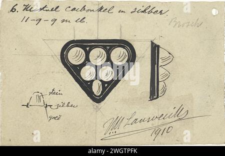 Design für eine Brosche, Mathieu Lauweriks, 1910 Zeichnung Design für ein Schmuckstück. Papier. Tinte. Bleistift / Pinselbrosche, Agraffe, Verschluss Stockfoto