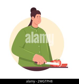 Küchenchef im Restaurant. Küchenchef, der Speisen zubereitet, Küchenkarte Cartoon-Vektor-Illustration Stock Vektor