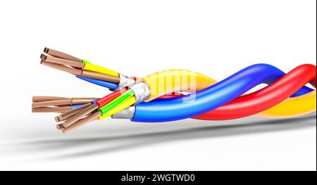 Mehradrige Kupferkabel miteinander verdrillt. 3D-Rendering Stockfoto