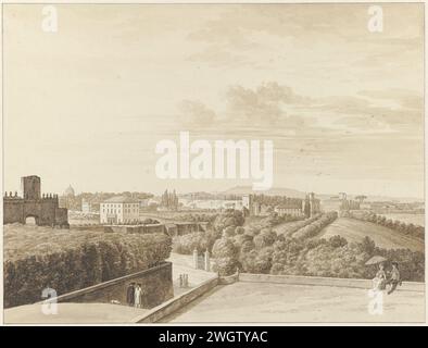 Blick auf die Villa Capizucchi in Rom, mit der Porta Pia links, 1787 Zeichnung aus einer Gruppe von Zeichnungen von Landschaften und Stadtansichten in Italien (Rom, Tivoli, Civita Castellana und Pozzuoli). Italien Papier. Graphit (mineralisch). Tintenstift / Pinsel Villa. Stadtblick im Allgemeinen; „Veduta“ Rom. Porta Pia. Porta Salaria Stockfoto