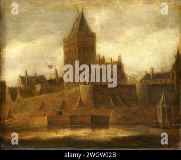 Blick auf den Valkhof in Nijmegen, Jan van Goyen (Manner of), um 1650 Gemälde Blick auf den Valkhof in Nijmegen. Im Vordergrund das Wasser der Waal. Bereich. Ölfarbe (Farbe) Schloss Valkhof. Waal Stockfoto