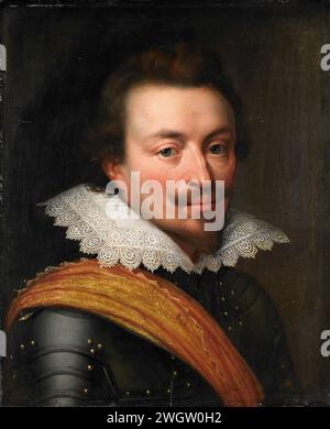 Porträt von Jan dem Jüngeren (1583–1638), Graf von Nassau-Siegen (Graf Johann VIII. Von Nassau-Siegen), Jan Antonisz van Ravesteyn (Werkstatt von), um 1613 – um 1620 Gemälde Porträt von Jan de Jongere (1583–1638), Graf von Nassau-Siegen. Nach rechts, in Rüstung. Teil der Serie von Porträts aus dem Haus Honselaarsdijk. Bereich. Ölfarbe (Farbe) historische Personen Stockfoto