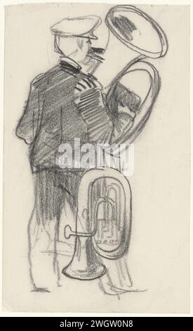 Musiker mit Tuba, Theo van Hoytema, 1873 - 1917 Zeichenpapier. Kreide Militärband. Eine Person spielt Blasinstrument. Horn, Trompete, Kornett, Posaune, Tuba Stockfoto