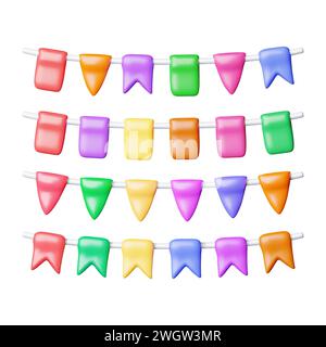 3D-Set mit Wimpelfahnen isoliert auf weiß Stock Vektor