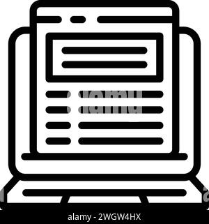 Umrissvektor für Laptop-Transkriptionssymbol. Textassistent. Konvertierung aufzeichnen Stock Vektor
