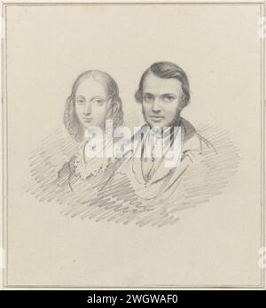 Doppelporträt von Jean Baptiste van Eijcken und Julie Anne Marie Noël van Eijcken, Anonym, 1841–1842 Zeichnung Design für einen Druck. Papier. Bleistift historische Personen - BB - Frau. Historische Personen. Porträt, Selbstporträt des Zeichners. Porträt, Selbstporträt des Malers. Porträt, Selbstporträt des Künstlers Stockfoto