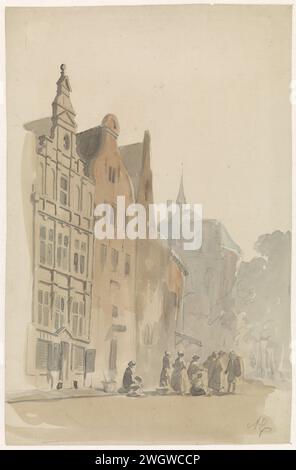 Runde lutherische Kirche und einzige Häuser in Amsterdam, Adrianus Everssen, 1828 - 1897 Zeichenpapier. Bleistift. Aquarellpinsel öffentliche Straße. Kirche (außen) Neulutherische Kirche Stockfoto