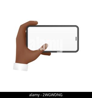 Menschliche Hand, die Handy mit weißer Vektor-Illustration des leeren Bildschirms hält Stock Vektor