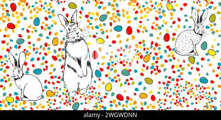 Nahtloses Osterhasenmuster. Handzeichnung. Nicht AI. Vektorabbildung Stock Vektor