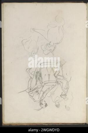 Arbeitsblatt mit Figuren, 1837 - 1881 unter anderem Figuren im Kostüm des 17. Jahrhunderts an einem Tisch oder Tonne. Blatt 13 rückseitig aus einem Skizzenbuch mit 33 Blättern und 10 separaten Zeichnungen. Papier. Bleistift historisches Kostüm. Anatomie (nicht medizinisch) Stockfoto