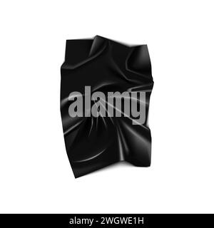 Schwarzes Latex elastisches Gewebe mit faltigem Effekt, 3D zerknitterte Seidenvektorillustration Stock Vektor