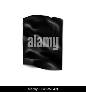 Schwarzes Latex-Gewebe mit Falten, Kunststoff- oder Papiersatin-Kettvektorillustration Stock Vektor