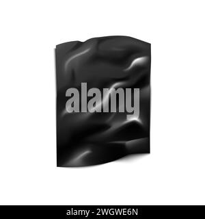 Schwarzes Latex-Gewebe, rechteckiges 3D-Satin oder Seidentuch mit Falten Textur-Vektor-Illustration Stock Vektor