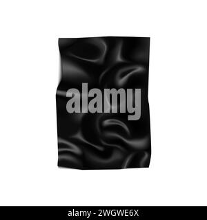 Schwarzes Latexgewebe mit glatten Falten und Wellen Textur, 3D Satin Tuch Vektor Illustration Stock Vektor