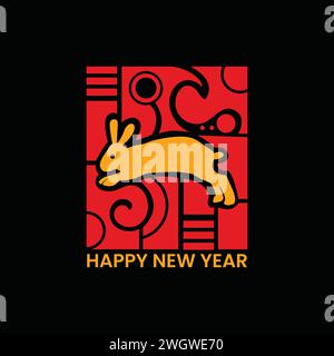 Chinesische Neujahrsvektor-Illustration mit Kaninchen-Symbol. Banner Happy Chinese New Year. Traditionelles chinesisches Neujahrselement. Stock Vektor