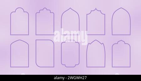 Bögen und Rahmen im orientalischen islamischen Stil. Minimalistische ramadan kareem- und eid mubarak-Fenster in Linie, Türsilhouette. Stock Vektor
