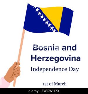 Unabhängigkeitstag von Bosnien und Herzegowina Konzept. Hand hält Nationalflagge, handgezeichnete Abbildung. Stock Vektor