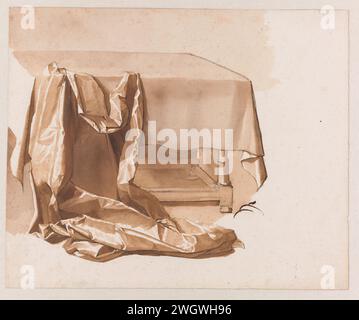 Drapery on a Table, Jan de Bisschop, 1648 - 1671 Zeichenpapier. Kreidepinsel Vorhänge, drapiertes Gewandgebung. Tischtuch Stockfoto
