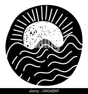 Schwarzes Grafikelement Meer und Sonne. Vektorabbildung Stock Vektor