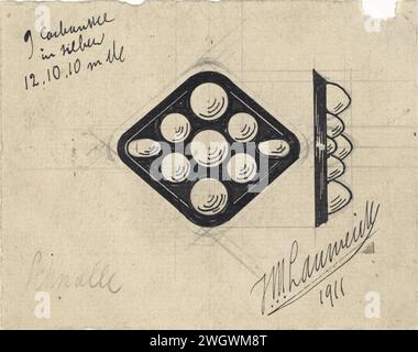 Design für eine Brosche, Mathieu Lauweriks, 1911 Zeichnung Design für ein Schmuckstück. Papier. Tinte. Bleistift / Pinselbrosche, Agraffe, Verschluss Stockfoto