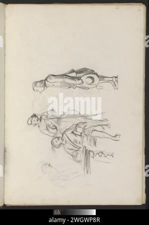 Männer im Kostüm des 17. Jahrhunderts an einem Tisch, 1837 - 1881 Blatt 20 Recto aus einem Skizzenbuch mit 33 Blättern und 10 separaten Zeichnungen. Papier. Historische Kreidekostüm (+ Herrenkleidung). Sitzende Figur Stockfoto