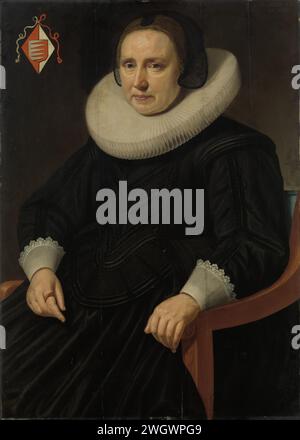 Porträt von Sara Sweerts de Weert, zweite Ehefrau von Antonius Antonides van der Linden, Hendrik Meerman, 1636 Gemälde Porträt von Sara Sweerts de Weert, zweite Ehefrau von Antonius Antonides van der Linden. Sitzt auf einem Stuhl, oben links das Familienwappen. Anhänger von SK-A-1543. Bereich. Ölfarbe (Farbe) historische Personen - BB - Frau Stockfoto