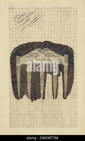 Design für einen dekorativen Kamm, Mathieu Lauweriks, Zeichnung 1912. Foto-Papier. Tinte. Bleistift-/Bürstenkamm, Bürste und andere Werkzeuge (Pflege der Haare). Ornamente, Juwelen Stockfoto