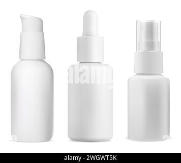 Luftlose Pumpenflasche. Modell der Sprühnebelpackung. Kosmetikserumspender mit Glaskappe. Face Foundation Produkt Flaschendesign. Reiniger Toner es Stock Vektor