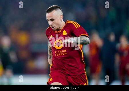 Rom, Italien. Februar 2024. Angelino von AS Roma während des Spiels Der Serie A zwischen AS Roma und Cagliari Calcio im Stadio Olimpico am 5. Februar 2024 in Rom. Quelle: Giuseppe Maffia/Alamy Live News Stockfoto