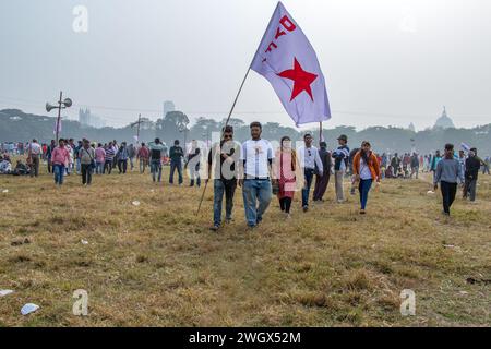 Kolkata West Bengalen, Indien, 7. Januar 2024: Insaaf Brigade, die von der CPIM Youth Wing Democratic Youth Federation of India (DYFI) einberufen wurde. Stockfoto