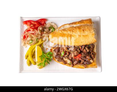 Traditioneller türkischer Kebab Brot Fleisch Tantuni Weißfleisch (mersin tantuni) Tantuni, traditioneller türkischer Kebab Stockfoto