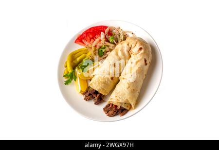 Köstlicher türkischer Kebab Tantuni. Mersin tantuni durum. Stockfoto