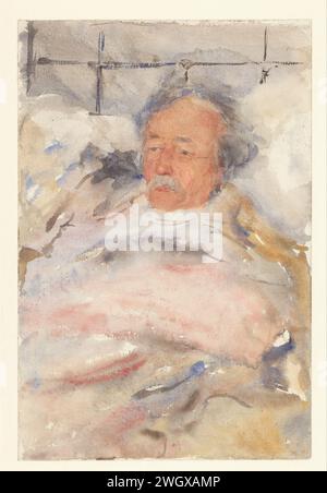 Porträt von Alphons Marie Antoine Joseph Grandmont, in Bed, Bramine Hubrecht, 1865 - 1913 Zeichenpapier. Aquarellpinsel historische Personen Stockfoto