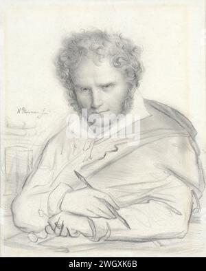 Portret van Anne-Louis Girodet-Trioson (1767–1824), Nicolaas Pieneman (möglich), nach Jean Baptiste Lambert, nach Anne-Louis Girodet-Trioson, 1825-1860 Zeichenpapier. Bleistiftporträt, Selbstporträt des Künstlers. Porträt, Selbstporträt des Malers Stockfoto