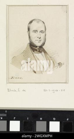 Portret van Daniel Adolphe Robert Jones, Eugène Francois de Block, 1841 Zeichenpapier. Bleistift. Aquarellpinsel Porträt, Selbstporträt des Zeichners. Historische Personen. Porträt, Selbstporträt des Malers. Porträt, Selbstporträt des Künstlers Stockfoto