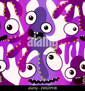 Cartoon-Monster nahtloses Oktopus-Aliens-Muster zum Einpacken von Papier und Kinderbekleidung sowie Stoffen und Sommeraccessoires und festlichen Verpackungen Stockfoto