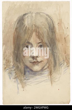 Porträt eines Mädchens, Joseph Israëls, 1834 - 1911 Zeichenpapier. Bleistift. Aquarellpinsel anonyme historische Person allein dargestellt Stockfoto