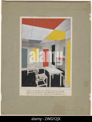 „Colour Solution“, Theo van Doesburg, ca. 1920 - ca. 1929 Zeichnung Farbgestaltung für die Decke mit den vier Verbindungswänden eines Raumes. Katwijk aan Zee Karton. Papier. Gouache (Farbe) Collage im Inneren des Hauses Stockfoto