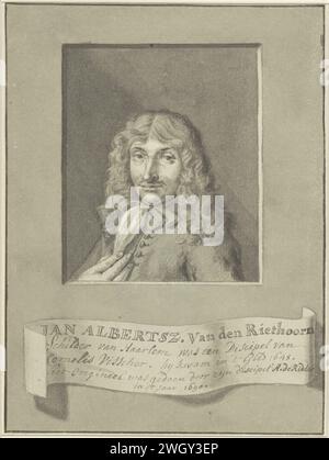 Porträt von Jan Albert van den Riethoorn, Anonym, nach Abraham de Ridder, 1678 - ca. 1788 Zeichnung Porträt des Malers Jan Albert van den Riethoorn. Papier. Tintenstift Porträt, Selbstporträt des Künstlers. Porträt, Selbstporträt des Malers. Historische Personen Stockfoto