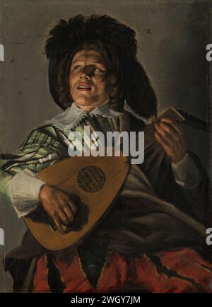 Ein Lautenspieler, bekannt als „die Serenade“, Judith Leyster, 1629 Gemälde die Serenade. Ein Junge, der auf einer Laute spielt. Auf dem Kopf eine Baskenmütze mit Federn. Bereich. Ölfarbe (Farbe) Laute und spezielle Lautenformen, z. B. Theorbo. Serenade für die Geliebte Stockfoto