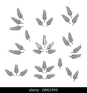 Flacher Vektor Landwirtschaft Weizen Symbolsatz Isoliert. Bio-Weizen- und Reisohren. Designvorlage für Brot, Bier-Logo, Verpackung, Etiketten für die Landwirtschaft Stock Vektor