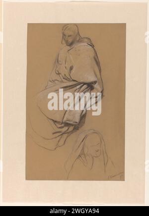 Studien zur Predigt Johannes des Täufers in der Wüste: Sitzende Figuren, Cornelis Kruseman, 1807–1857 Zeichenpapier. Kreide Johannes der Täufer predigt (vielleicht Christus unter den Umstehenden). Vorhänge, drapierte Kleidung, „Gewandgebung“ Stockfoto