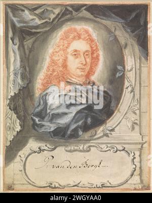 Porträt von Pieter Langendijk, Jacob Houbraken, 1708 - 1780 Zeichenpapier. Deckfarbe. Bleistift. Kreidepinselporträt, Selbstporträt des Künstlers. Historische Personen Stockfoto