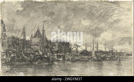 Die Außenseite mit den Schreierstoren in Amsterdam, Jacob Maris, 1847 - 1899 Amsterdamer Papier zeichnen. Außenansicht des quay. Überfüllter Turm Stockfoto