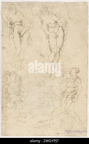 Sketches of the Daughters of Cecrops, Peter Paul Rubens, 1611–1616 Drawing Sketches of Standing Women: The Daughters of Cecrops. Papier. Tintenstift (Geschichte) Cecrops' Töchter (Cecropides) Stockfoto